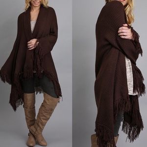 Open front cardigan with fringe details